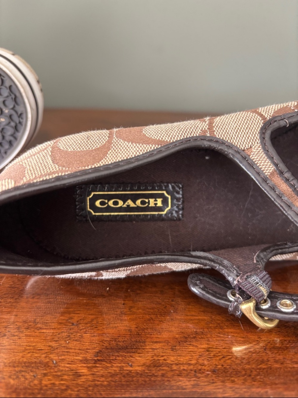 Coach Brown Signature Canvas Wedge Mary Jane - Picture 4 of 9